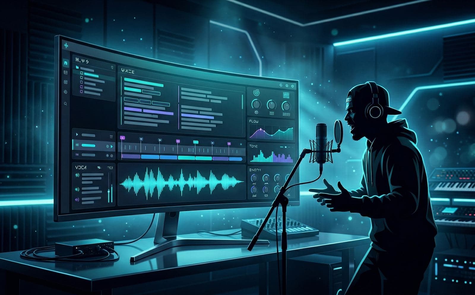 Music production workspace with generated audio controls
